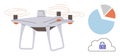 Drone with Spinning Rotors, Data Representation Pie Chart, and Secure Cloud Storage Concept Royalty Free Stock Photo