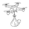 Drone stork with newborn baby coloring vector Royalty Free Stock Photo