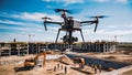 Drone Surveying a Busy Construction Site with 5G Technology Royalty Free Stock Photo