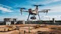 Drone Surveying a Busy Construction Site with 5G Technology Royalty Free Stock Photo