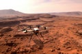 drone surveying terrain near mars habitat