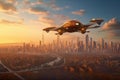 drone taxi soaring above city skyline
