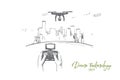 Drone technology concept. Hand drawn isolated vector. Royalty Free Stock Photo