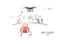 Drone technology concept. Hand drawn isolated vector.