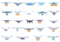 Drone technology icons set, cartoon style