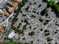 Drone Top view of the cemetery, Gardos tower, Saint Nicholas Church, Zemun, Belgrade, Serbia Top view of the cemetery, cathedral Royalty Free Stock Photo