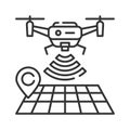 Drone tracking black line icon. GPS navigation symbol. Interactive map and quadcopter. Aircraft device concept. Sign for web page