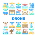 drone use technology icons set vector