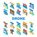 drone use technology icons set vector