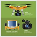 Drone with VDO Camera and Controller Vector Illustration