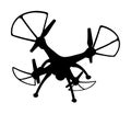 Drone in air vector silhouette illustration isolated on white background. Drone vector silhouette. Hi tech gadget for movie record