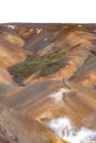 Drone vertical shot of person on trail over Kerlingarfjoll mountain of Hveradalir hot springs