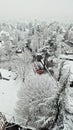 Drone vertical shot of a snowy town