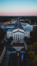 Drone vertical sunset view over Lincolnton courthouse in United States