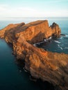 Drone vertical view of rocky cliff in the sea in Madeira, Portugal