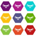 Drone video camera icon set color hexahedron Royalty Free Stock Photo