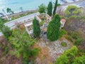 Drone view of abandoned mansion Dacha Kvitko, Sochi, Russia Royalty Free Stock Photo