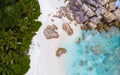 Drone view from above at Anse Lazio beach Praslin Island Seychelles Royalty Free Stock Photo