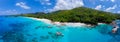 Drone view from above at Anse Lazio beach Praslin Island Seychelles Royalty Free Stock Photo