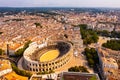 Drone view of ancient Roman amphitheatre Arena of Nimes, France