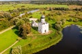 Drone view of the ancient Church of the Intercession on the Nerl in the Vladimir region