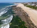 Drone view at the beach of Jeffrey\'s bay in South Africa Royalty Free Stock Photo