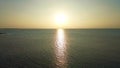 Drone view at a beautiful sunset over the ocean water of the Maldives