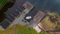 Drone View Of Boat Docked In Quiet Harbor.. Royalty Free Stock Photo