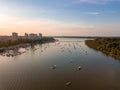 Drone view of a boat harbor in Zemun, Belgrade during sunset Royalty Free Stock Photo