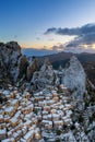 drone view of Castelmezzano at sunrise in winter Royalty Free Stock Photo