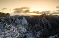 drone view of Castelmezzano at sunrise in winter Royalty Free Stock Photo