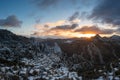 drone view of Castelmezzano at sunrise in winter Royalty Free Stock Photo
