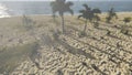 Drone view of casual people with heads in the sand, unwilling to recognize a problem, 4K