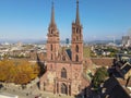 Drone view at the cathedral of Basel in Switzerland Royalty Free Stock Photo
