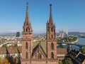 Drone view at the cathedral of Basel in Switzerland