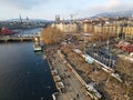 Drone view at the center of Zurich on Switzerland