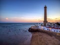 Drone view of the Chipiona lighthouse at dawn in the province of Cadiz Royalty Free Stock Photo