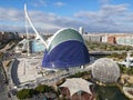Drone view at the City of Arts and Sciences of architect Santiago Calatrava at Valencia in Spain