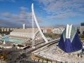 Drone view at the City of Arts and Sciences of architect Santiago Calatrava at Valencia in Spain