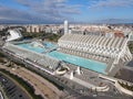 Drone view at the City of Arts and Sciences of architect Santiago Calatrava at Valencia in Spain