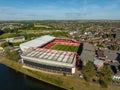 Drone view of the City Ground football stadium in West Bridgford, Nottinghamshire, England