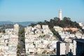 Drone view of the cityscape of San Francisco with many buildings and a Coit Tower in California, USA Royalty Free Stock Photo