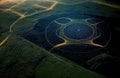 Drone view of crop circles at night