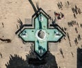 Drone view of the crowded Plaza Tapatia, Guadalajara, Jalisco, in Mexico