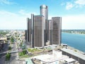 Drone view of the Detroit Marriott skyscraper tower at the Renaissance Center at daylight Royalty Free Stock Photo