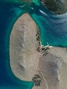Drone view directly from above of archipelago, Kornati Islands National Park in Croatia Royalty Free Stock Photo