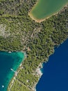 Drone view directly from above of pier and boats in Telascica National Park, Croatia Royalty Free Stock Photo