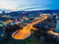 Drone view of Doubler of Kurortnyy Prospekt highway, Sochi, Russ