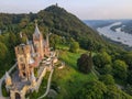 Drone view at Drachenburg castle over KÃÂ¶nigswinter in Germany