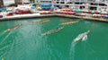 Drone view of dragon boat contest is begin for the duanwu festival. Royalty Free Stock Photo